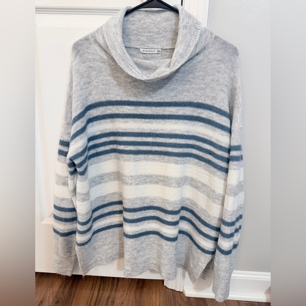 Staccato Gray and Blue Striped Cowl Neck Sweater